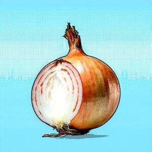 Pop Art style image of an onion sliced open to reveal individual layers