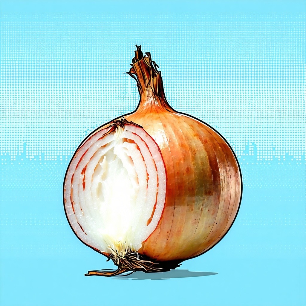 Pop Art style image of an onion sliced open to reveal individual layers
