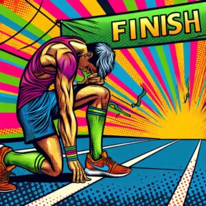Pop Art Bild von einem Läufer, der genau vor der Ziellinie stehen geblieben ist