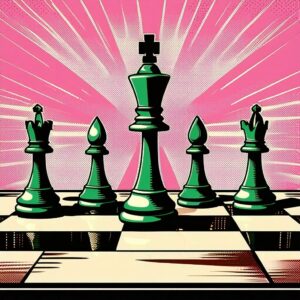 Pop Art image depicting a chess game where pieces have already been captured