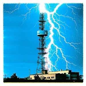 Pop Art image showing a giant antenna with lightning coming from it